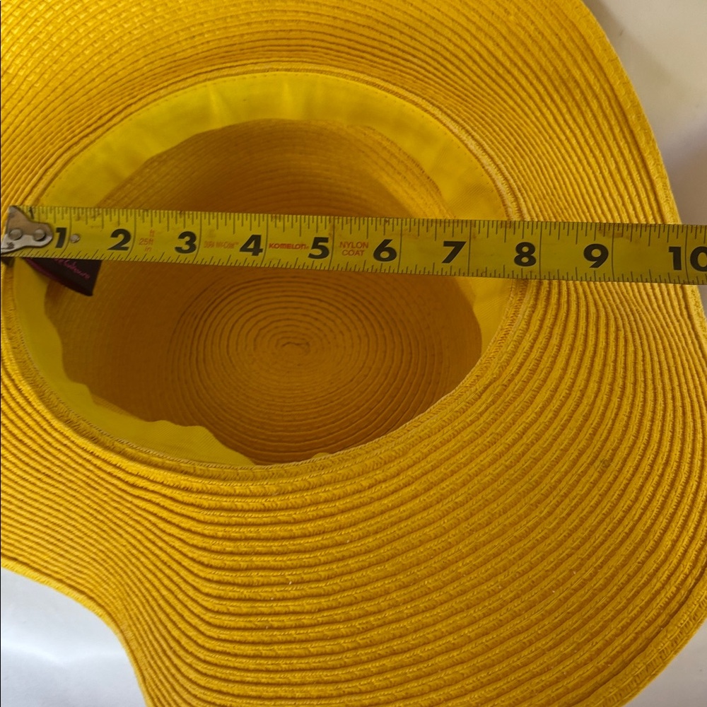 GENTLY WORN LOVE CULTURE YELLOW SUN HAT WITH PINK FLOWER ACCENT- - Picture 9 of 11